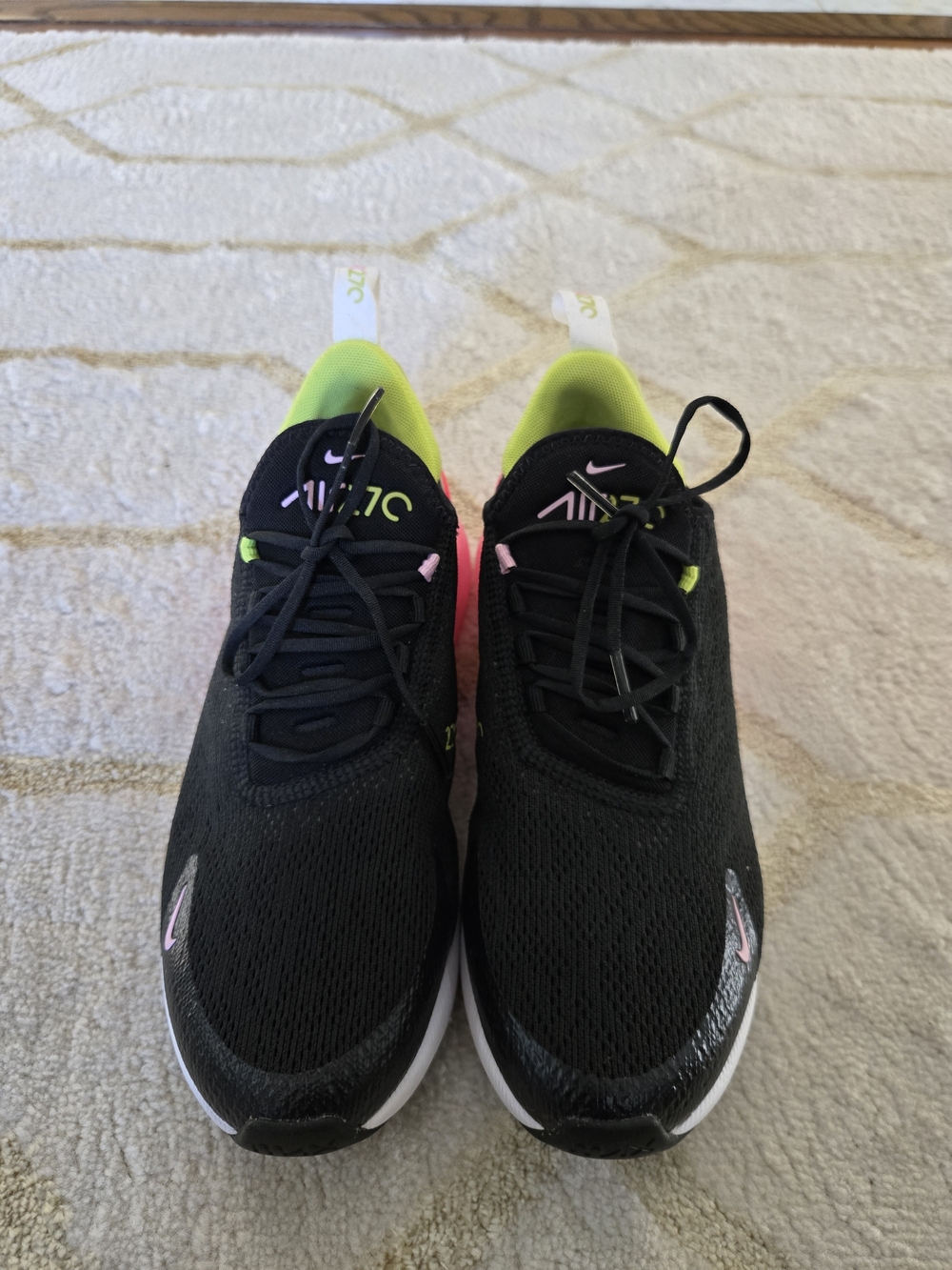 Nike Women's Air Max 270 - Black with Neon Yellow & Pink Accents - Picture 3 of 6